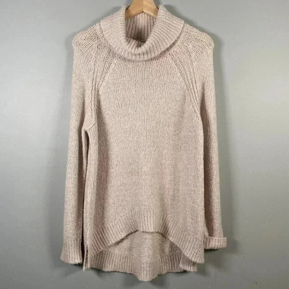 Bardot Belle Sleeve Turtleneck Fluffy Knit Sweater Blush Pink Size 10 Cozy Tunic - Picture 1 of 10